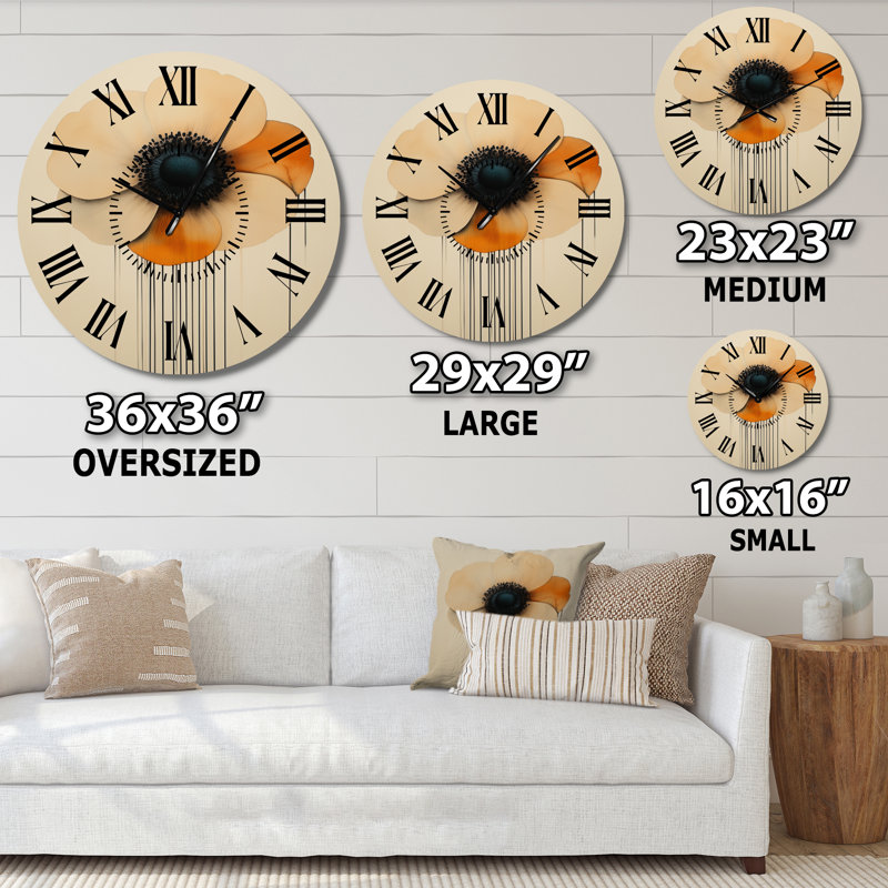Anémone après minuit - Horloge murale florale en métal, Petit