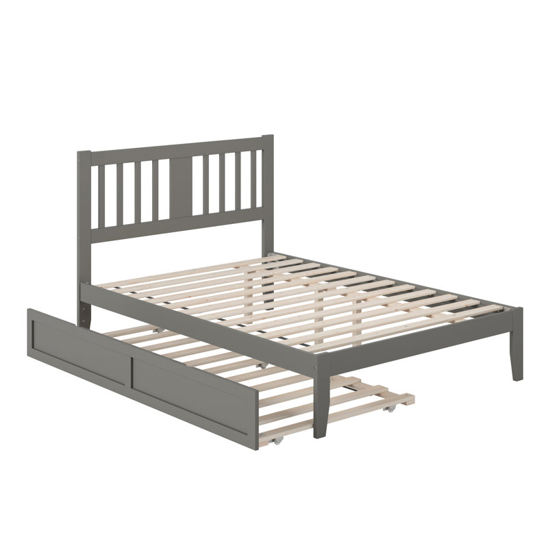 Lit plateforme avec rangement en bois massif Zosia, Gris, Double