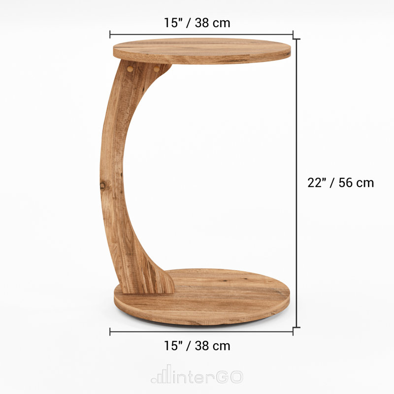 InterGo C-Shaped Round End Table with Rolling Wheels - Side Table Modern Design, Space-Saving Home Decor End Table for Living Room, Depali Coffee Table