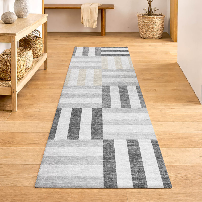Premium Machine Washable Mayfield AMF2332 Geometric Rug, Gray, 2'3" x 7'6" Runner
