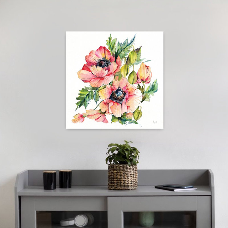 Art floral contemporain coquelicot floral, H 18 po x l 18 po