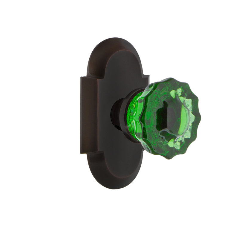 Cottage Plate with Crystal Emerald Door Knob, Timeless Bronze, 2 3/4