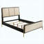 Structure de lit tapissier grand crème et noir, mobilier de chambre à coucher moderne à contraste