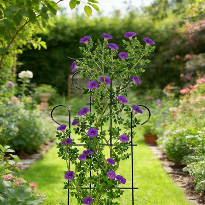 2 Pack 31 Inch Black Coated Wave Metal Trellis Panels For Climbing Plants Outdoor, Plant Stakes For Roses, Vines, Flowers And Vegetable Support
