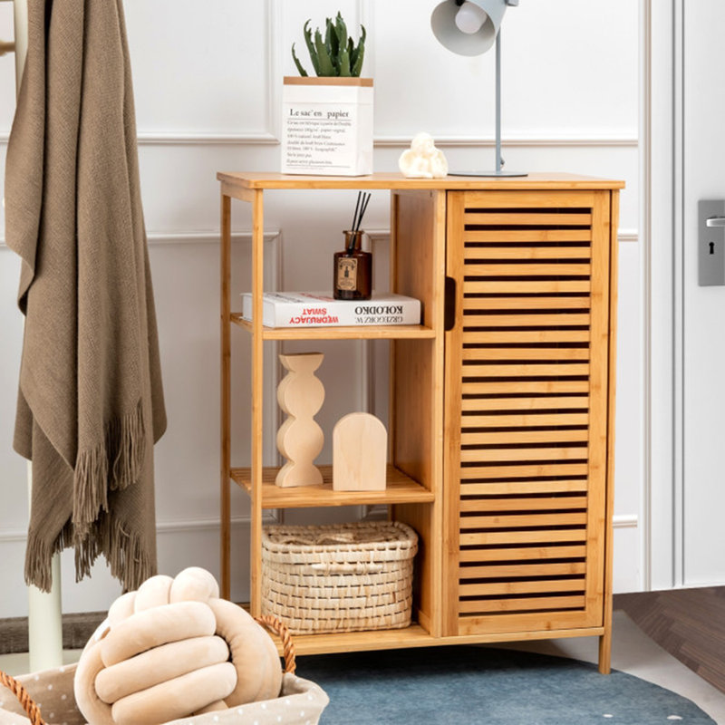 Armoire de salle de bain en bambou avec porte simple et 3 tablettes ouvertes Alphonse Beachcrest Home ™