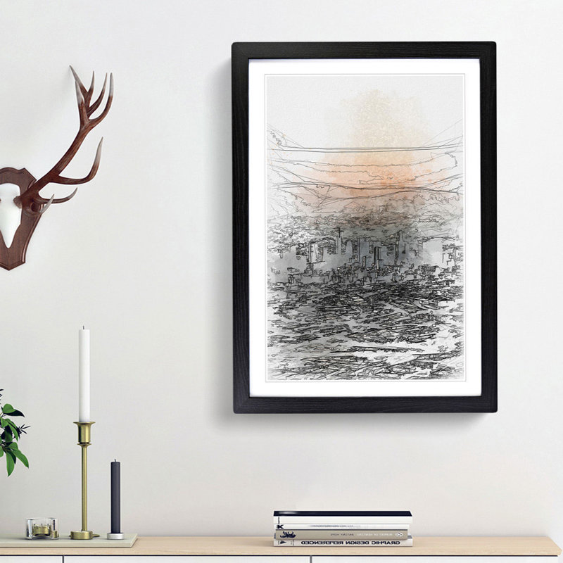 High over the Los Angeles Skyline in Abstract - Picture Frame Graphic Art Print, Black Framed, 48cm H x 36cm W x 2cm D