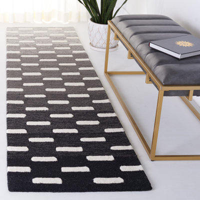 Bochini Hand Tufted Wool/Cotton Striped Rug in Ivory/Black
