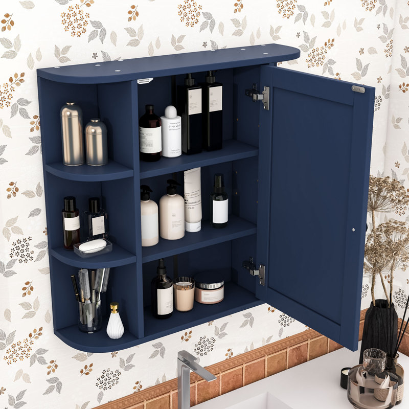 Armoire à pharmacie murale à miroir pour salle de bain avec tablettes intérieures réglables et 6 tablettes latérales ouvertes