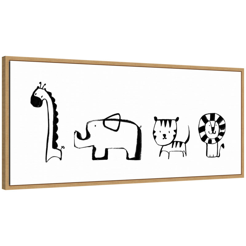 «Minimalist Giraffe Elephant Tiger and Lion S croquis» par Teju Reval, reproduction d'art sur toile encadrée, Tanné