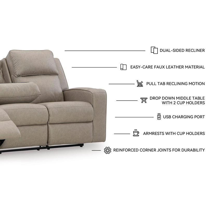 Canapé inclinable avec table rabattable Stockley, Similicuir gris
