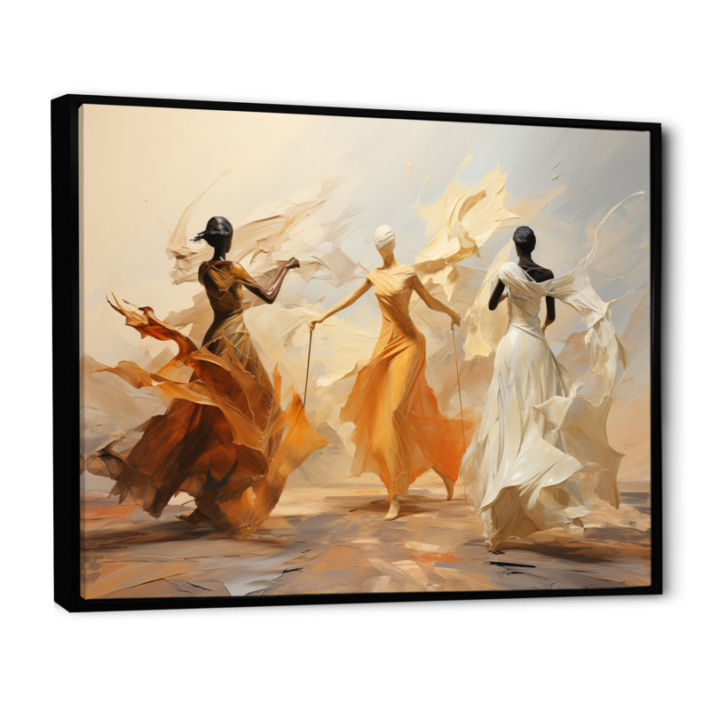 Danse jaune et blanche, ensemble I - Danse, art mural, H 34 po x l 44 po, Toile avec cadre flottant, Noir