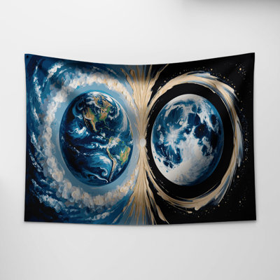Space Earth Moon system Wall Tapestry