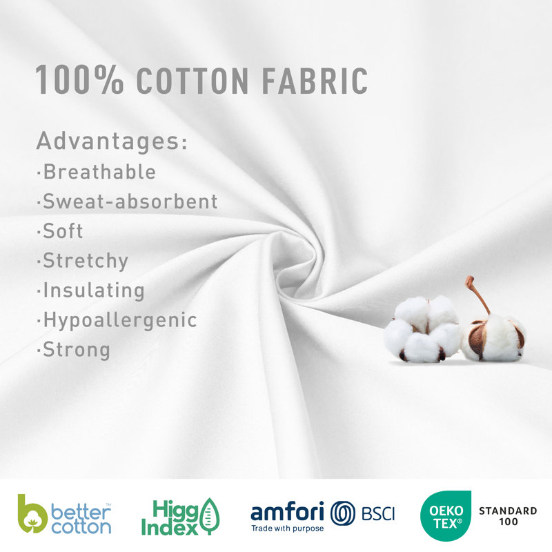 Ensemble de taies d'oreiller Tournesol Luxueuses en satin de coton 100 % à ajustement parfait, Blanc