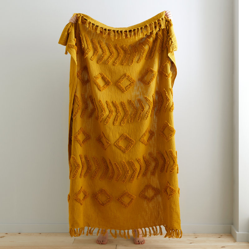 Kabeli 100% Cotton Blanket Throw, Ochre