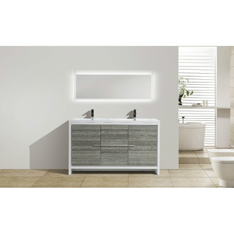 Ensemble de meuble-lavabo double 59 po Chelsei, Gris cendre très lustré