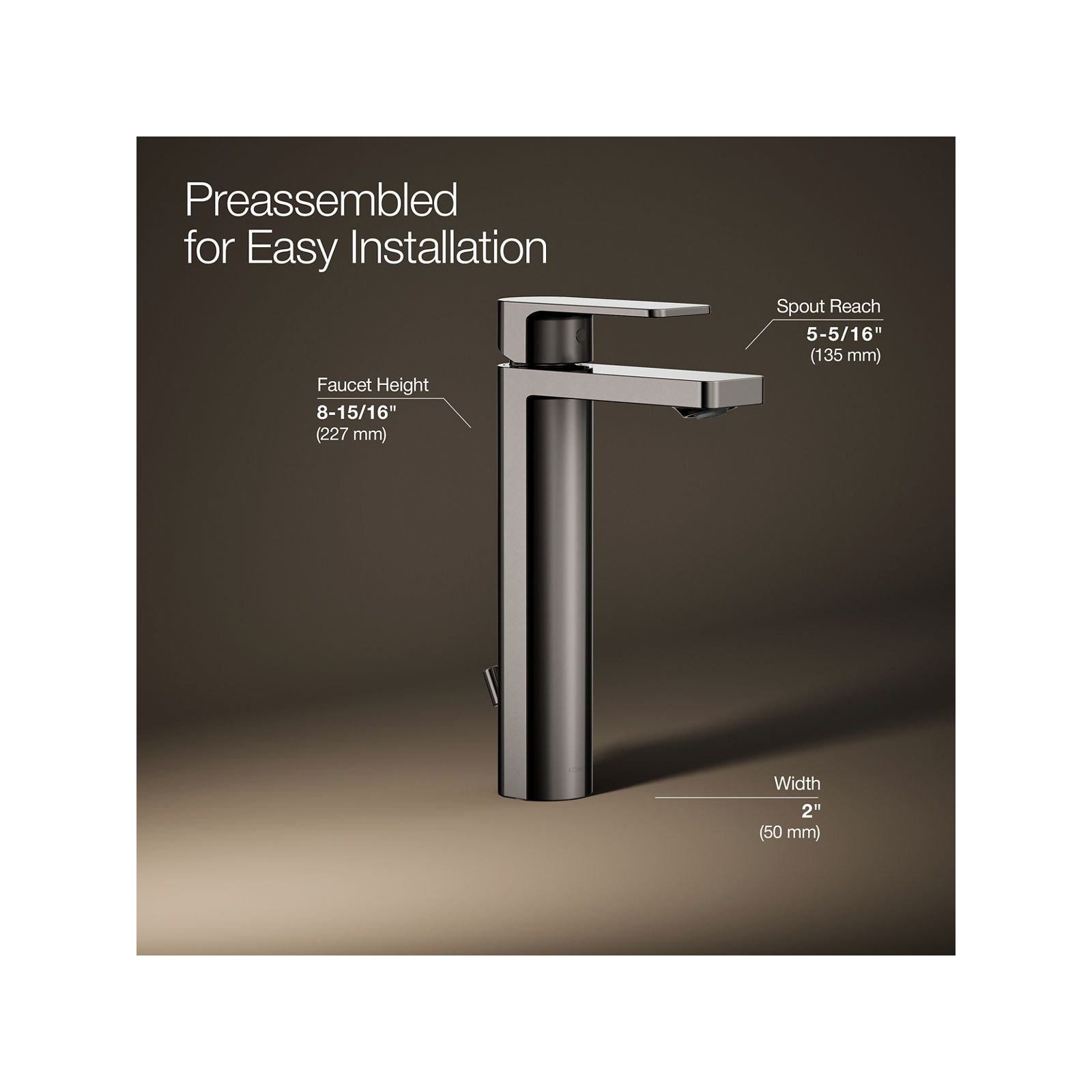 Parallel Tall Single-Handle Bathroom Sink Faucet, Single-Hole Faucet with Pop-Up Drain, 1.2 GPM, Vibrant Brushed Modern Brass