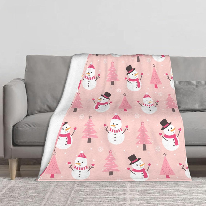 Jeté mignon de Noël en forme de bonhomme de neige rose pour lit de canapé 60 x 80 po