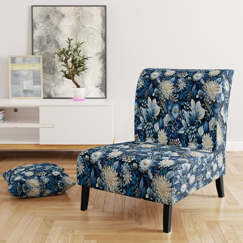 Fauteuil de chambre rembourré scandinave russe, bleu et blanc, russe