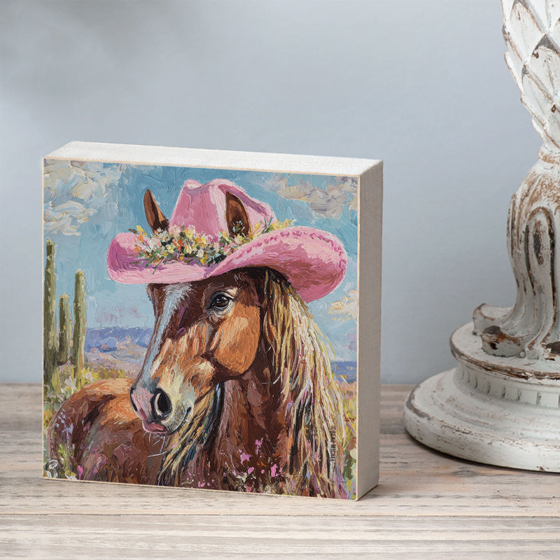Charming Horse Freestanding Solid Wood Block Sign