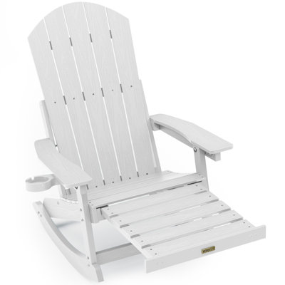 Outdoor Adirondack Rocking Chair With Retractable Ottoman HIPS All Weather Oversized Plastic Patio Rocker Chair by Lark Manor