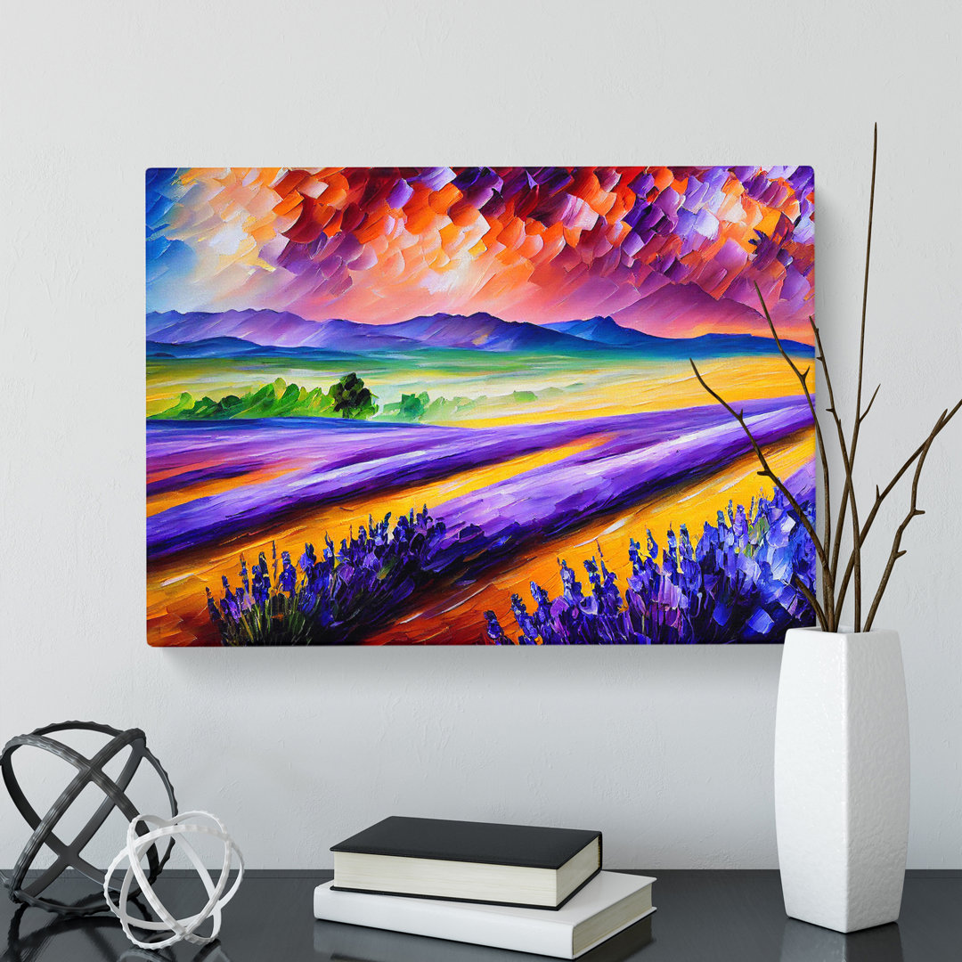 Striking Lavender Flower Field Abstract - Wrapped Canvas