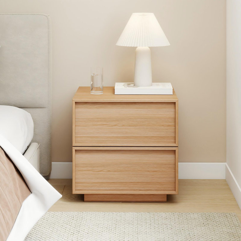 18.9" Wooden Nightstand with 2 Drawers, Oak