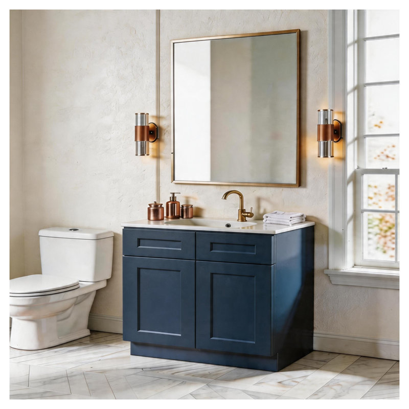 Armoire d'évier de cuisine 33 po avec cadre en bois massif bleu marine Shaker RTA