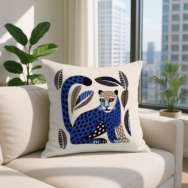 Oreiller carré réversible intérieur / extérieur Ayra Leopard, Carré 15 po, Marine