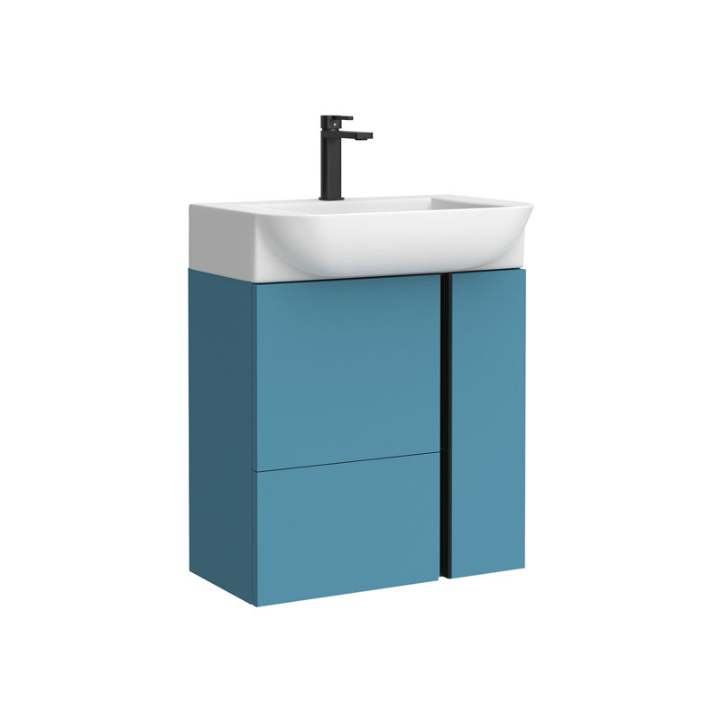Camilia Island Matte Blue Single Wall-Mount Vanity with White Ceramic Sink
