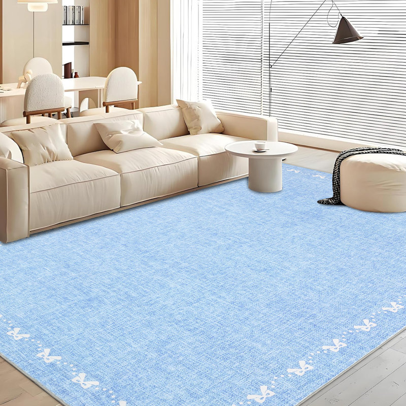Tapis lavable en machine Bow-Knot, Blue, Rectangle 9 pi x 12 pi