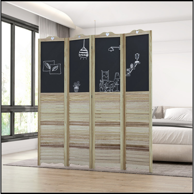 Paravent pliable 4 panneaux avec tableau noir, panneaux d'intimité autoportants de 5,5 pi de hauteur pour chambre à coucher ou bureau, blanc