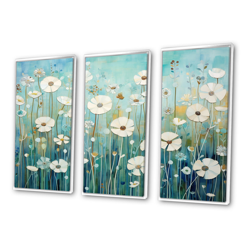 «Refreshing Flower Lagoon», ensemble d'art sur toile, H 40 po x l 60 po x P 1 po, Cadre flottant blanc