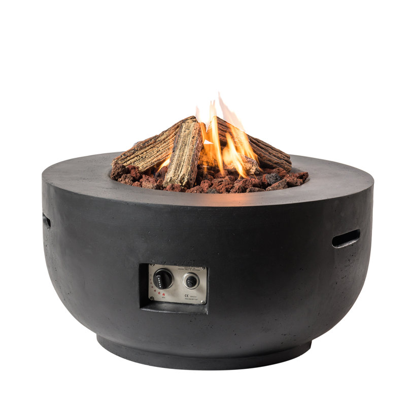 Round Concrete Propane Smokeless Fire Pit, Black