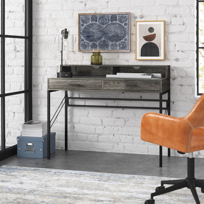 Lamarr Metal Base Writing Desk, Cerused ash
