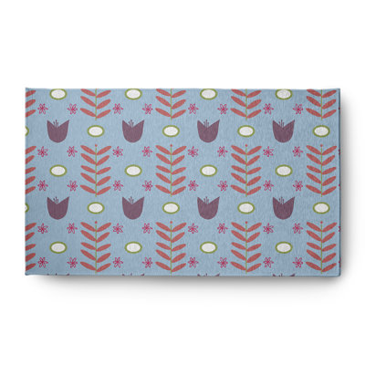 Tapis intérieur / extérieur tissé à la machine Floral en chenille bleu / mauve
