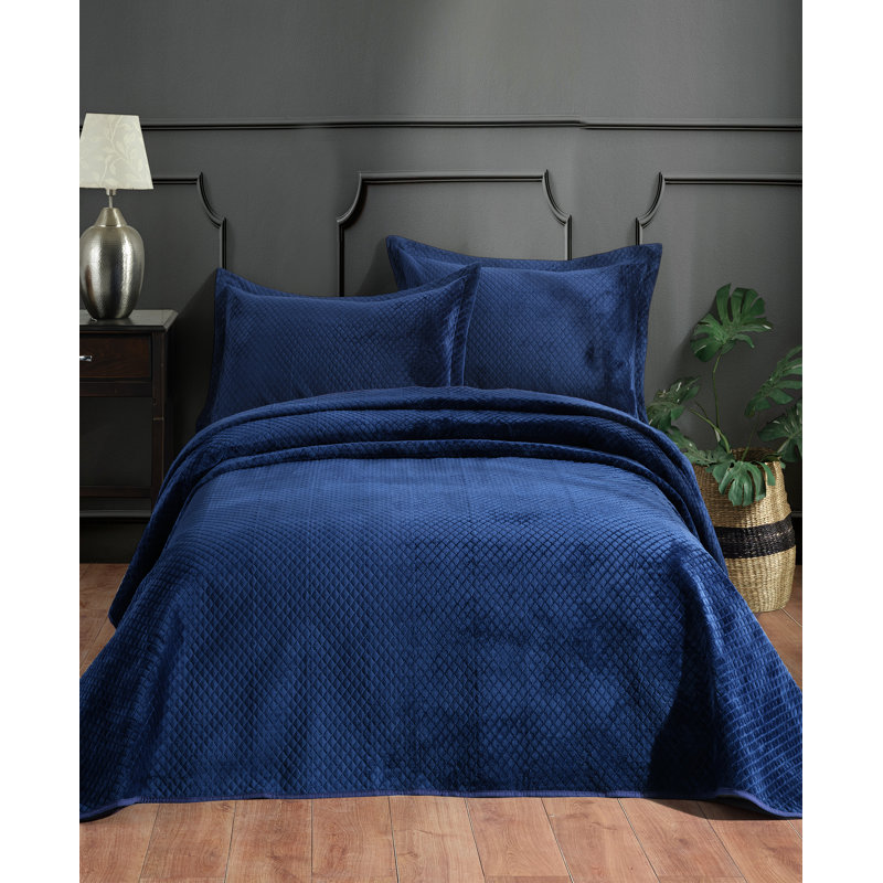 Hypoallergenic Microfiber Coverlet / Bedspread, Navy, King Bedspread