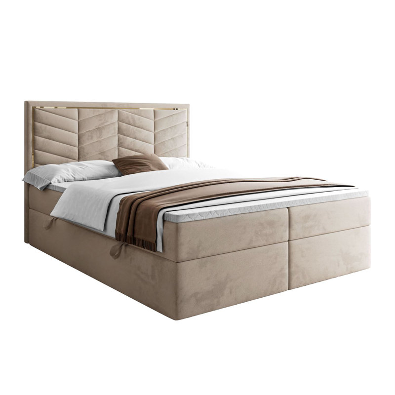 Balcer Upholstered Bed with Mattress, Beige