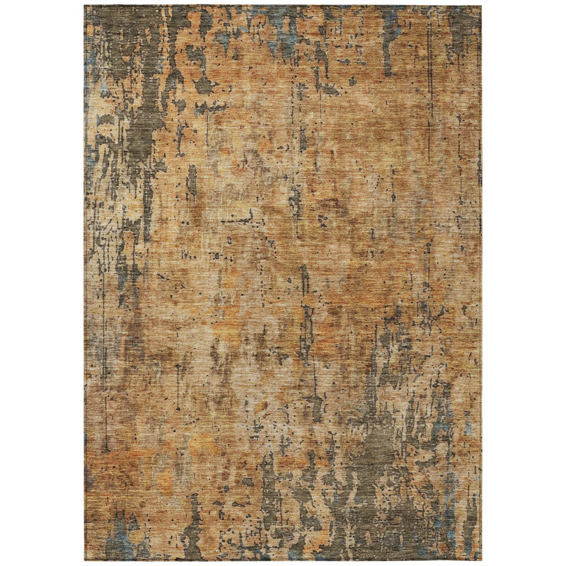 Tapis d'extérieur lavable abstrait cuivré et brun 10 pi x 14 pi