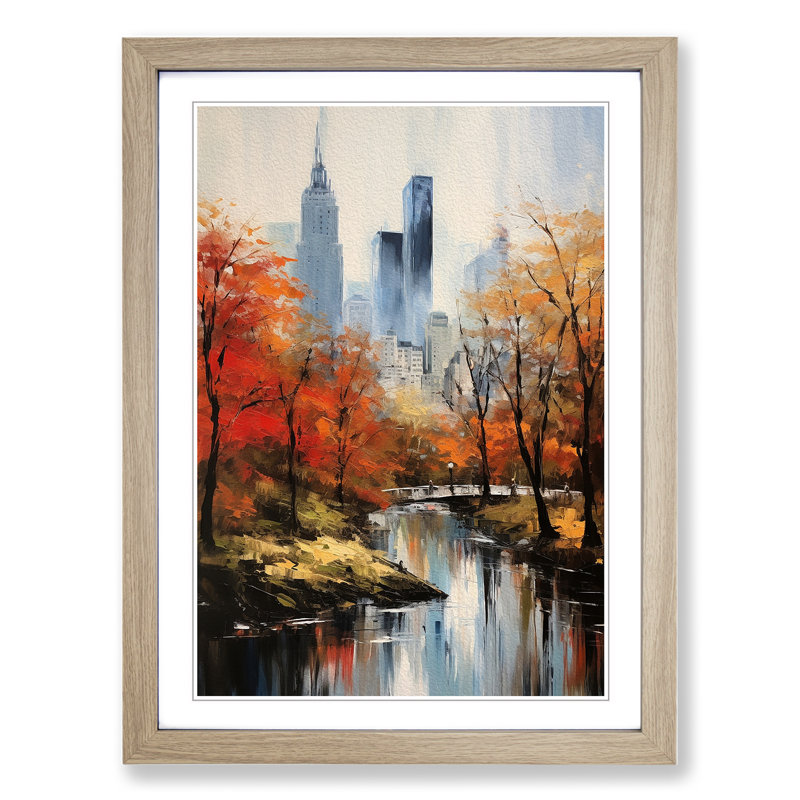 Central Park Gestural - Single Picture Frame Print on Wood, Oak Framed, 64cm H x 46cm W x 2cm D