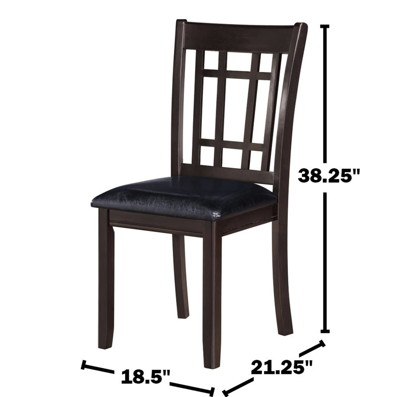 Paire de chaises d'appoint de salle à manger, style transitionnel, sièges rembourrés noirs, finition, structure en bois d'hévéa, dossier rectangulaire, pieds évasés massifs
