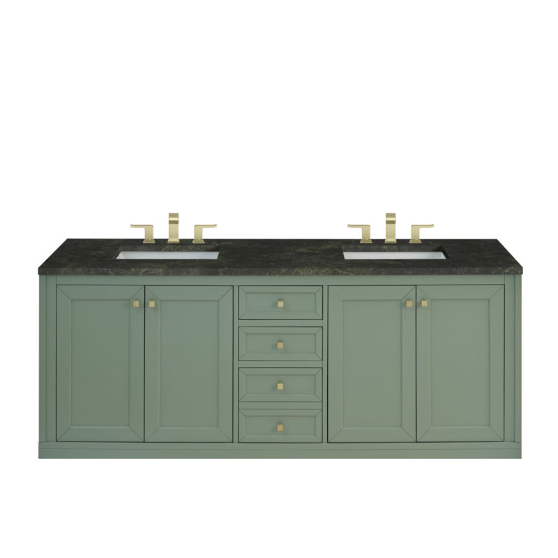 Chicago 72'' W Double Vanity, Smokey Celadon, 8" Widespread, Phantome Eclos