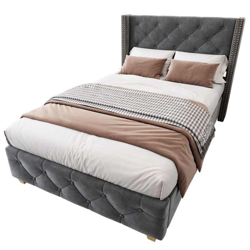 Solid Wood Bed, Grey
