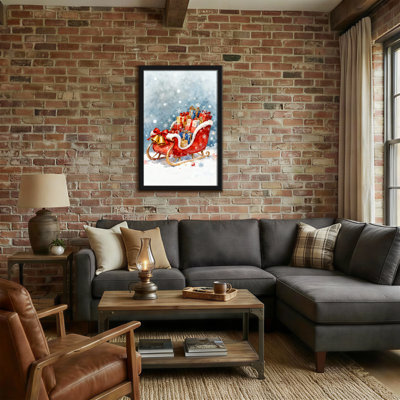 Christmas Christmas Sleigh With Gifts And Snowflakes