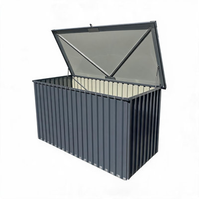 Boîte de rangement extérieure en métal 180 gallons, boîte de terrasse imperméable avec couvercle verrouillable, boîte de rangement de patio résistante aux rayons UV pour coussins, oreillers, outils de jardin