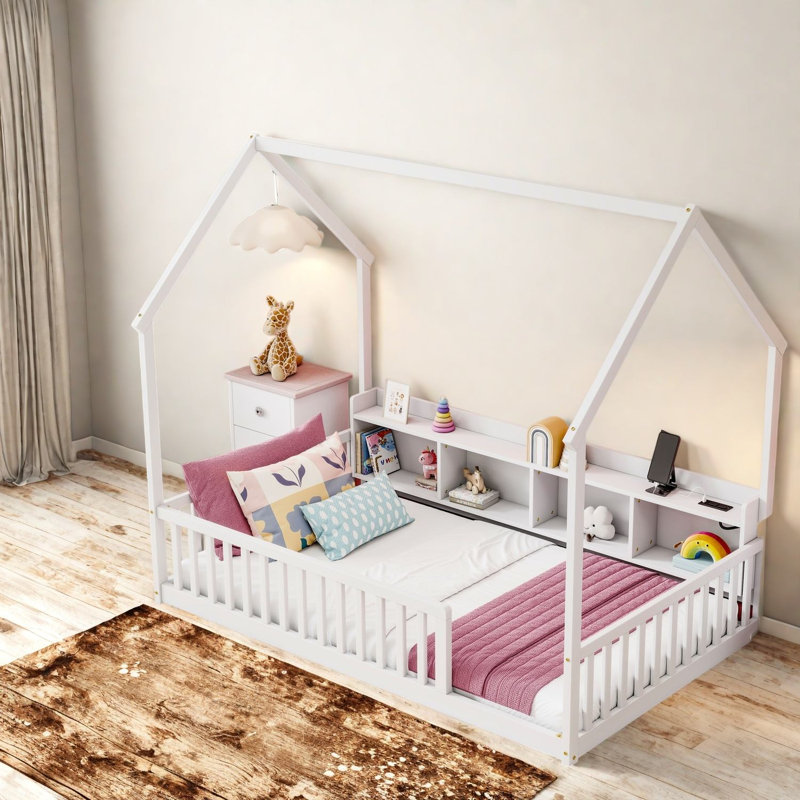 Lits avec rangement, lit simple en bois de pin pour chambre d'enfant moderne