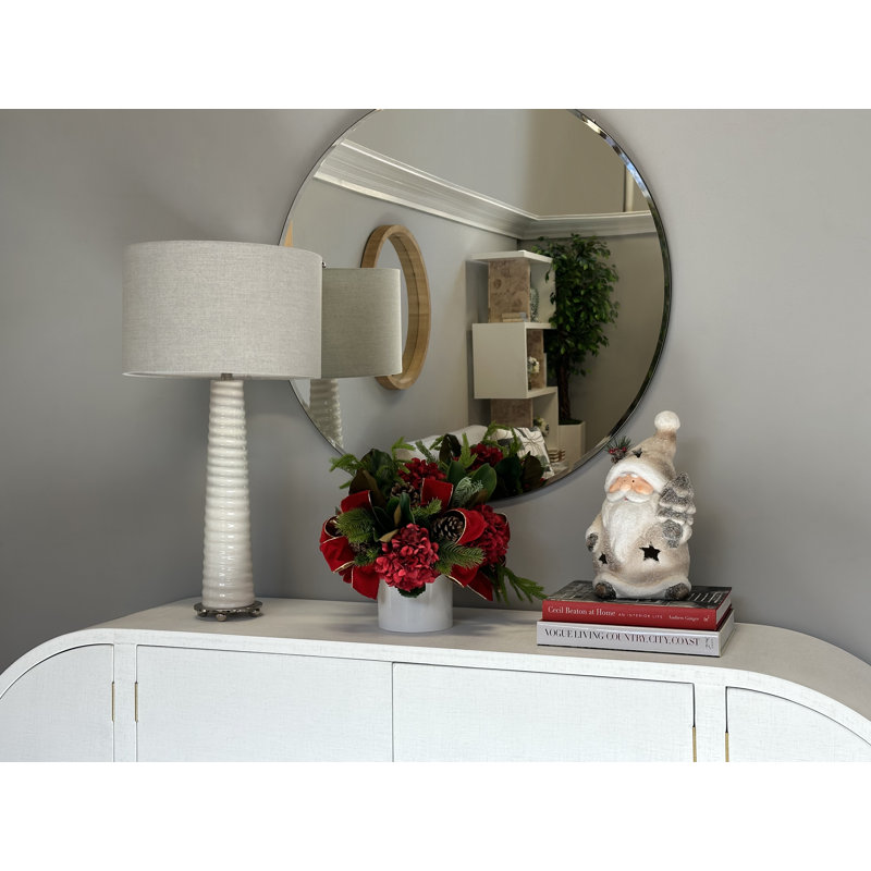 Holiday Arrangement with Hydrangeas, Pinecones and Bows, Red