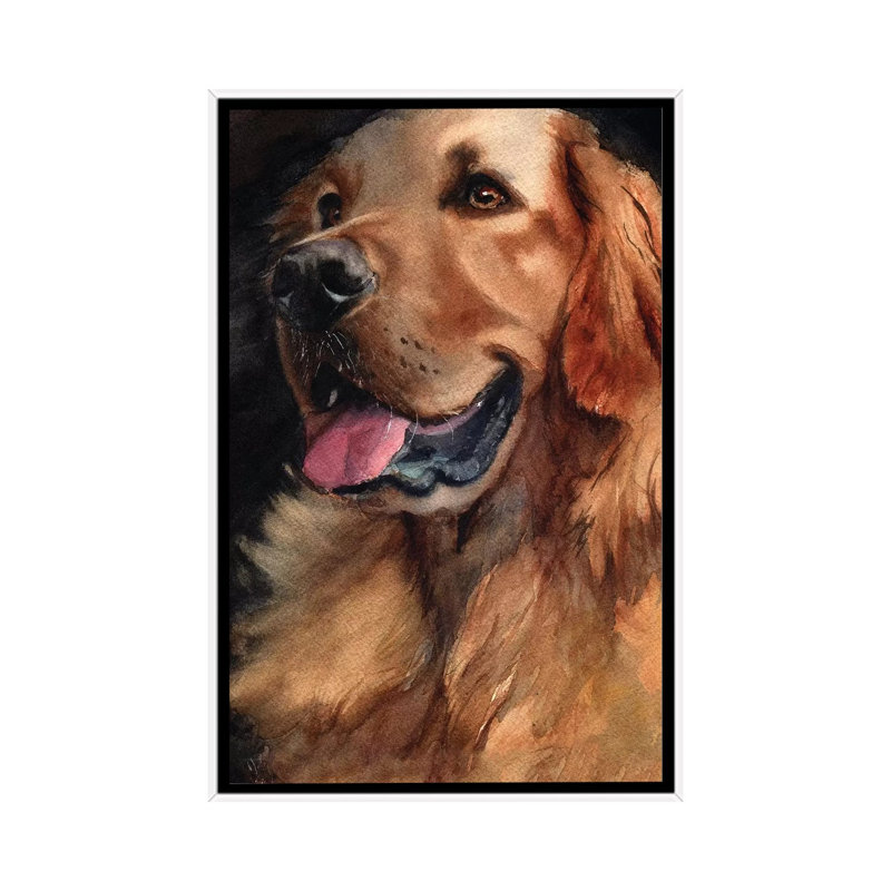 «Golden Retriever Joy» par Rachel Parker - reproduction d'art, H 26 po x l 18 po x 1,5 po, Aucun mat, Toile blanche encadrée