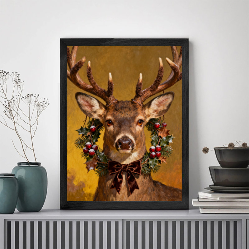 Art mural rétro noir, cerf de Noël, impressions rétro, H 25 po x l 17 po