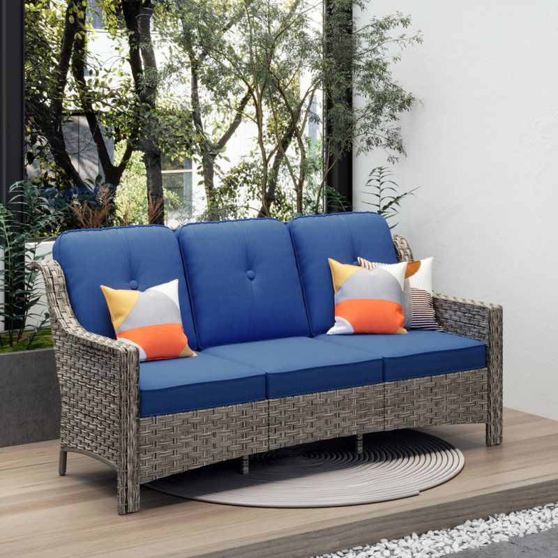 Witar 72'' Wide Straight Patio Sofa with Cushions, Navy