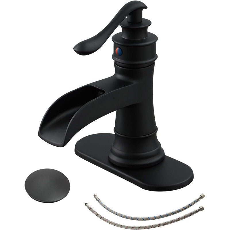 Copper Single-Hole Single-handle Bathroom Faucet with Drain Assembly, Matte Black